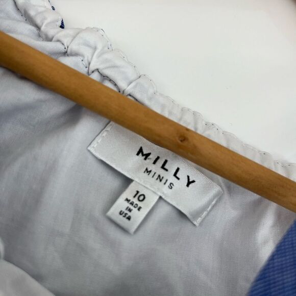 MILLY MINIS Ruffle-Trim Chambray Top, Blue One Shoulder Size 10 - Picture 8 of 8